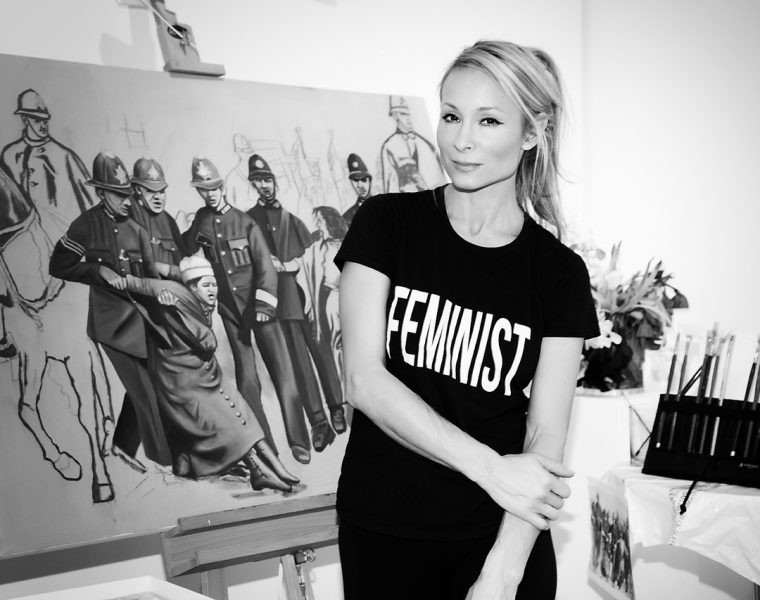 INDIRA CESARINE with painting in progress Arrested for Equality An Ode To The Suffragettes 2017 to be featured in She Inspires Exhibition The Untitled Space May 2017 copy 1