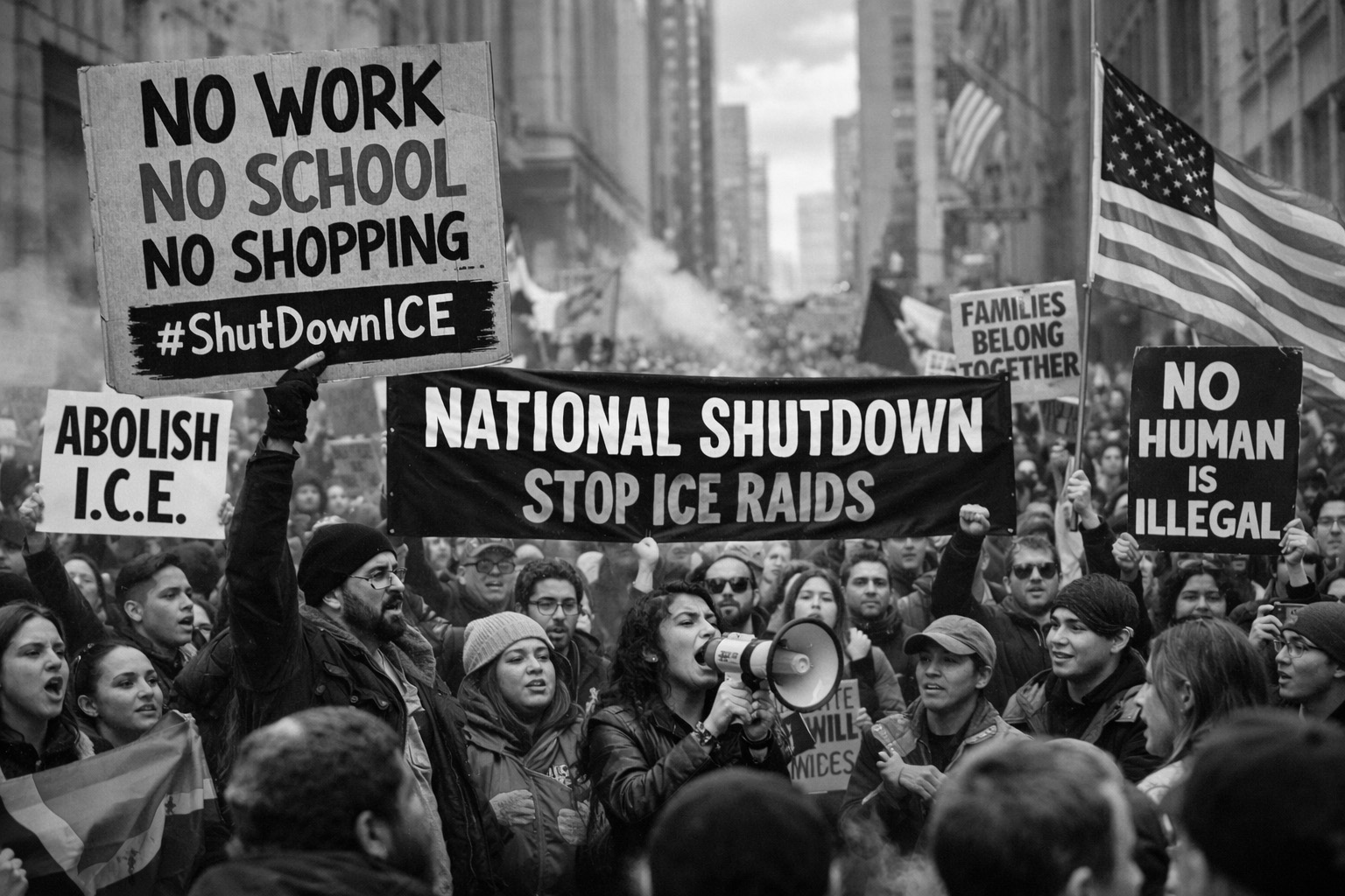 ICE PROTEST USA 2026 bw
