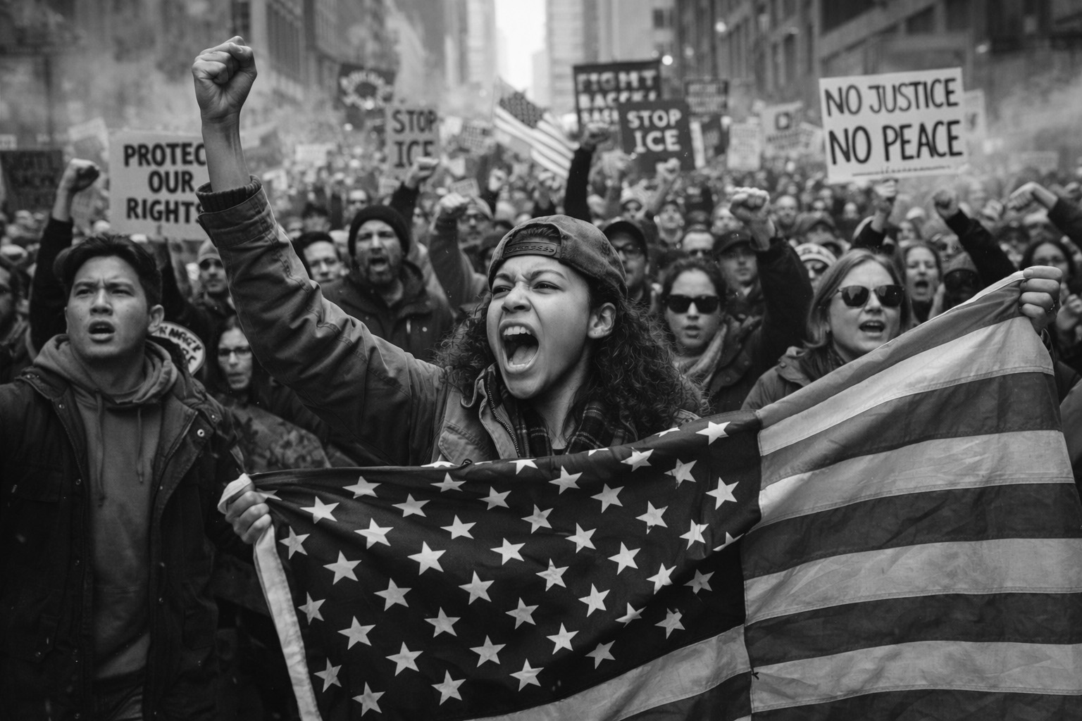 Protest for justice and equality bw